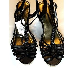 CATO Brow Sandals Size 11 Faux Leather Strappy High Heel Braided Wedge